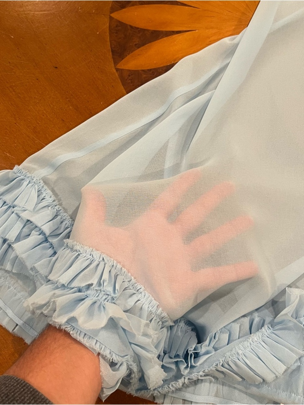 Reformation Avalina Sheer‎ Long-Sleeve Mini Dress Light Blue 4 MISSING SLIP - Picture 10 of 16